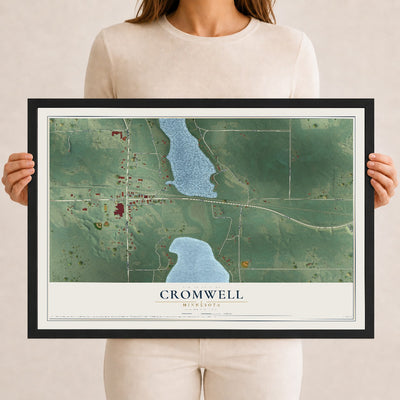 Map of Cromwell, Minnesota, 12 x 18 inch print in a black wood frame