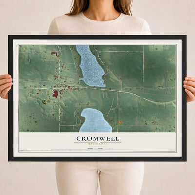 Map of Cromwell, Minnesota, 18 x 24 inch print in a black wood frame