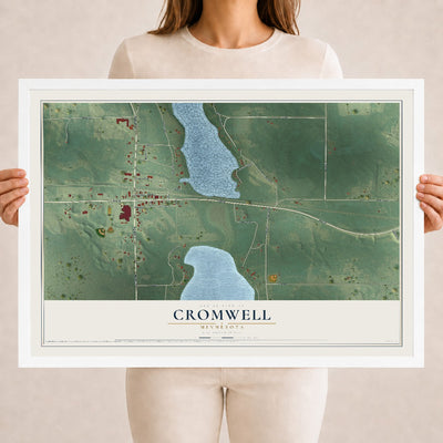 Map of Cromwell, Minnesota, 18 x 24 inch print in a white wood frame