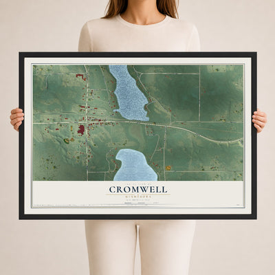 Map of Cromwell, Minnesota, 24 x 36 inch print in a black wood frame