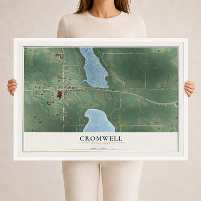 Map of Cromwell, Minnesota, 24 x 36 inch print in a white wood frame