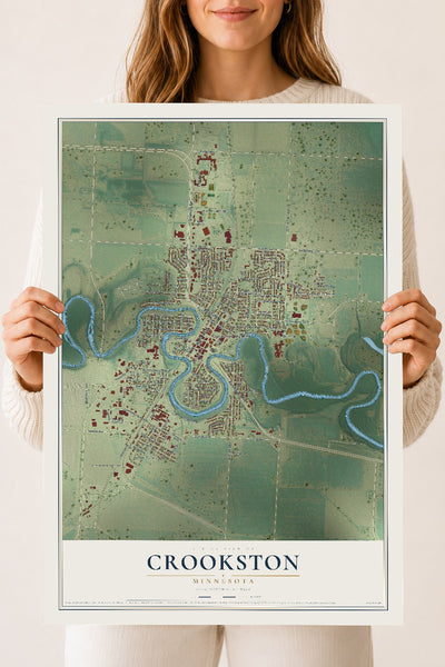 Map of Crookston, Minnesota, 18 x 24 inch unframed archival matte print