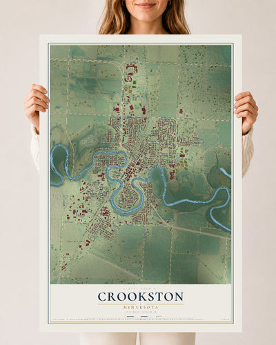 Map of Crookston, Minnesota, 24 x 36 inch unframed archival matte print