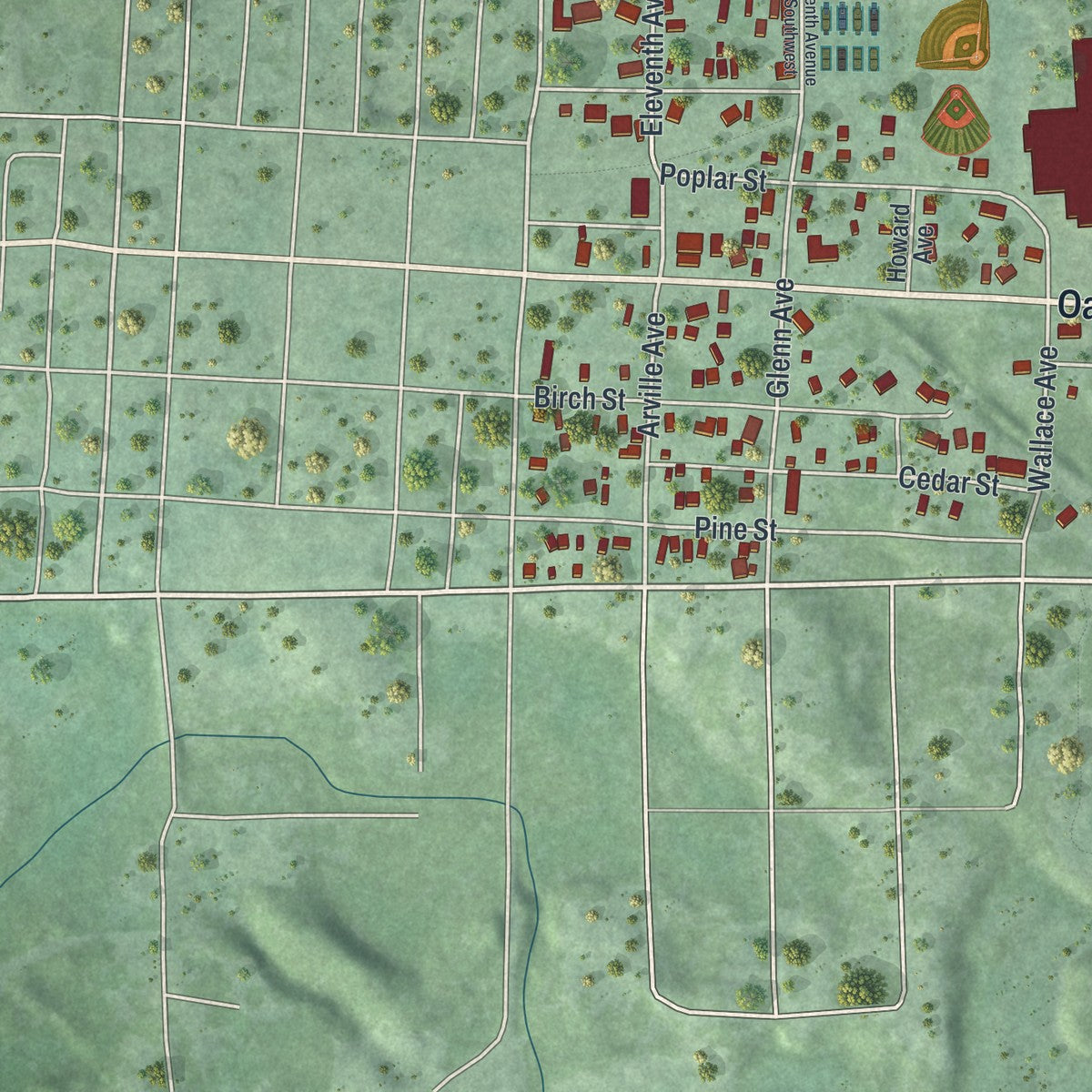 Second close-up of the map of Crosby, Minnesota print showing more streets and buildings