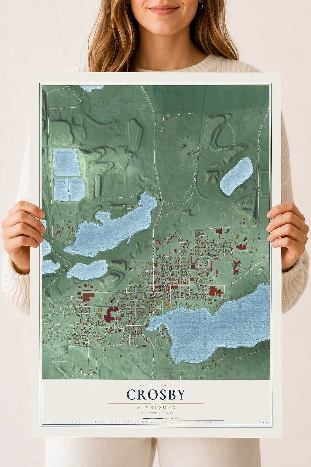 Map of Crosby, Minnesota, 18 x 24 inch unframed archival matte print