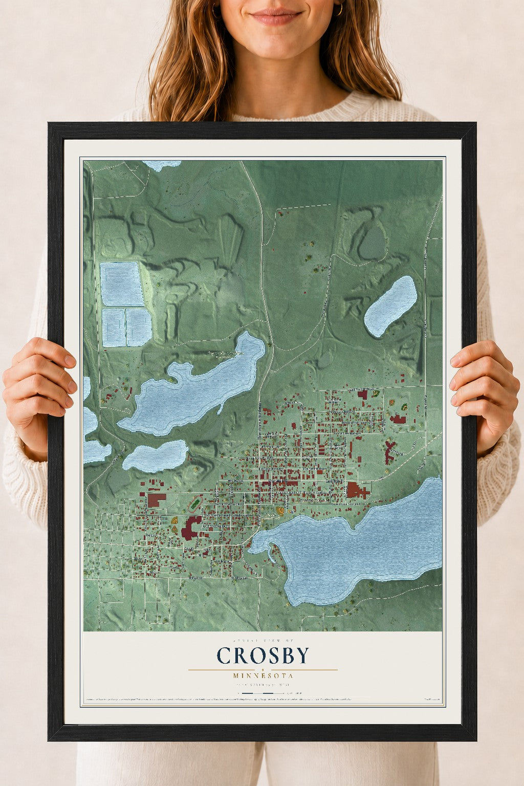 Map of Crosby, Minnesota, 18 x 24 inch print in a black wood frame