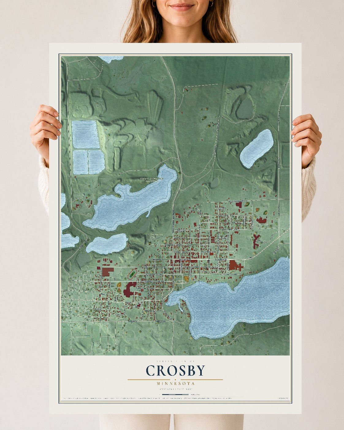 Map of Crosby, Minnesota, 24 x 36 inch unframed archival matte print
