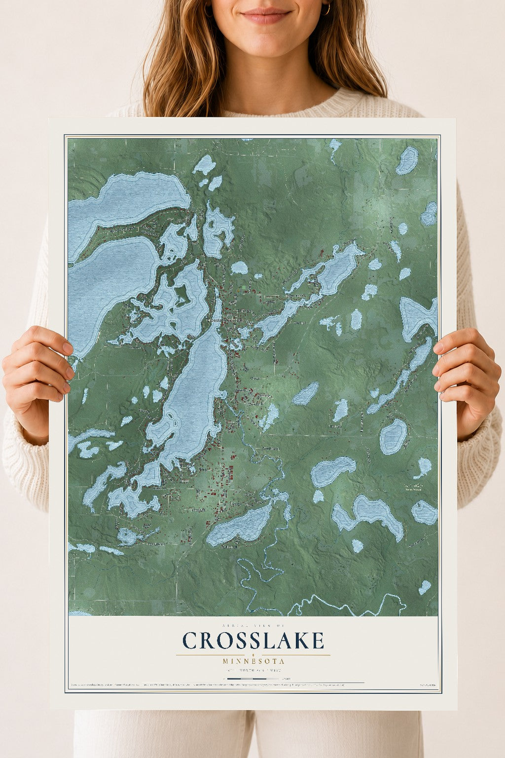Map of Crosslake, Minnesota, 18 x 24 inch unframed archival matte print