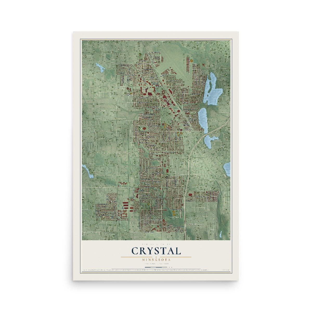 Map of Crystal, Minnesota, 12 x 18 inch unframed archival matte print