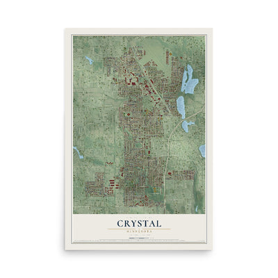 Map of Crystal, Minnesota, 12 x 18 inch unframed archival matte print