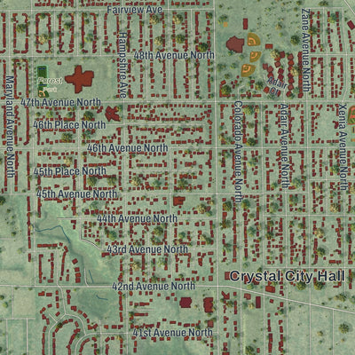 Close-up of the map of Crystal, Minnesota print showing street and building detail