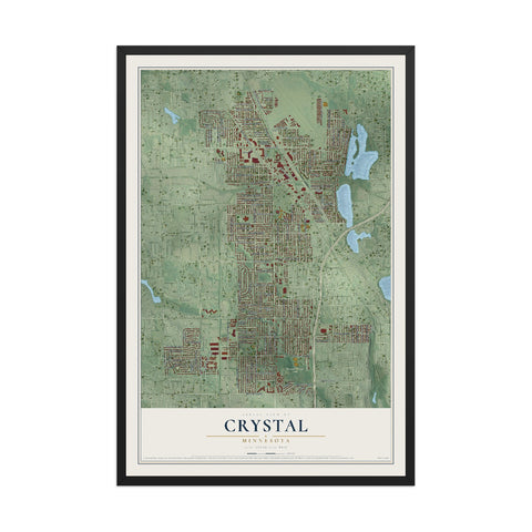 Map of Crystal, Minnesota, 12 x 18 inch print in a black wood frame