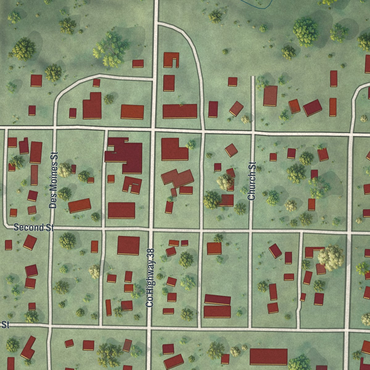Close-up of the map of Currie, Minnesota print showing street and building detail