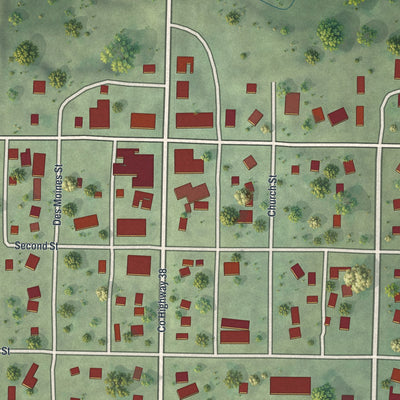 Close-up of the map of Currie, Minnesota print showing street and building detail