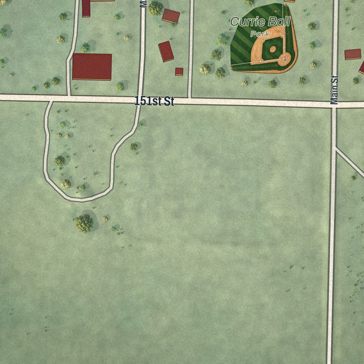 Second close-up of the map of Currie, Minnesota print showing more streets and buildings