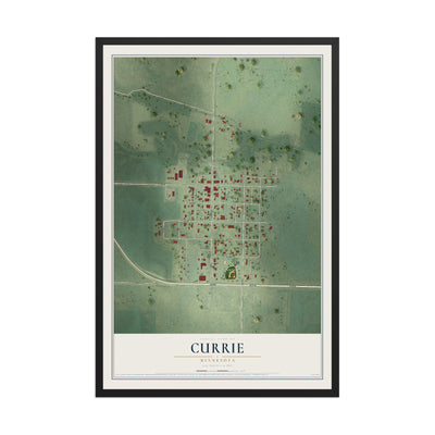 Map of Currie, Minnesota, 12 x 18 inch print in a black wood frame