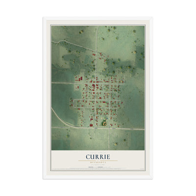 Map of Currie, Minnesota, 12 x 18 inch print in a white wood frame