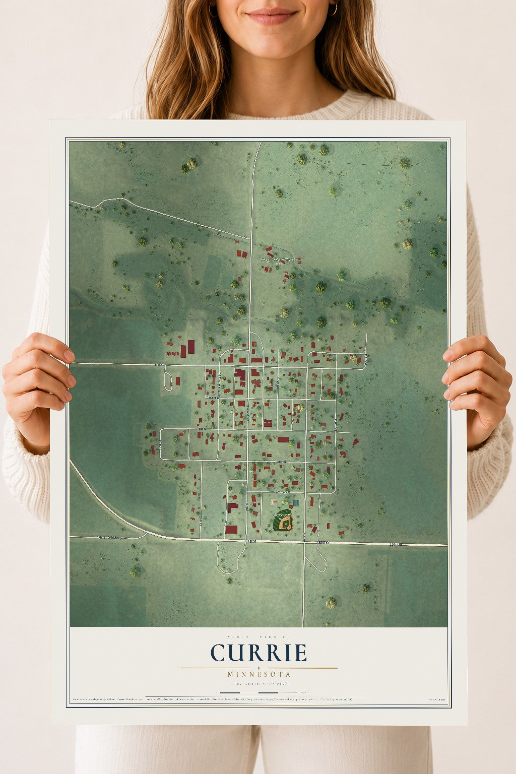 Map of Currie, Minnesota, 18 x 24 inch unframed archival matte print