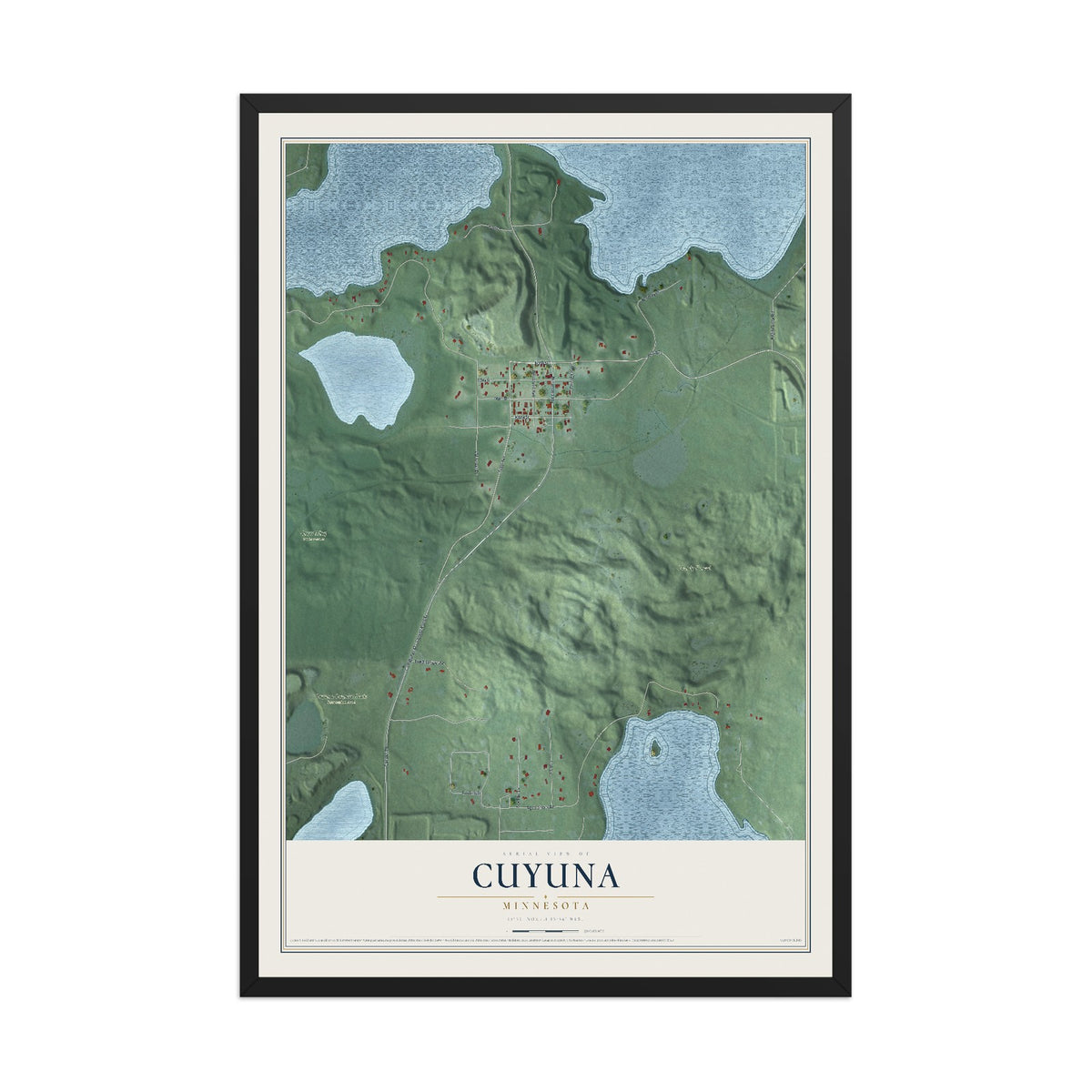 Map of Cuyuna, Minnesota, 12 x 18 inch print in a black wood frame