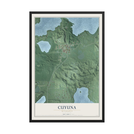 Map of Cuyuna, Minnesota, 12 x 18 inch print in a black wood frame