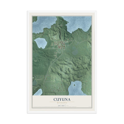 Map of Cuyuna, Minnesota, 12 x 18 inch print in a white wood frame