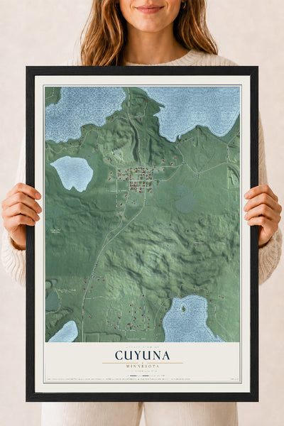 Map of Cuyuna, Minnesota, 18 x 24 inch print in a black wood frame