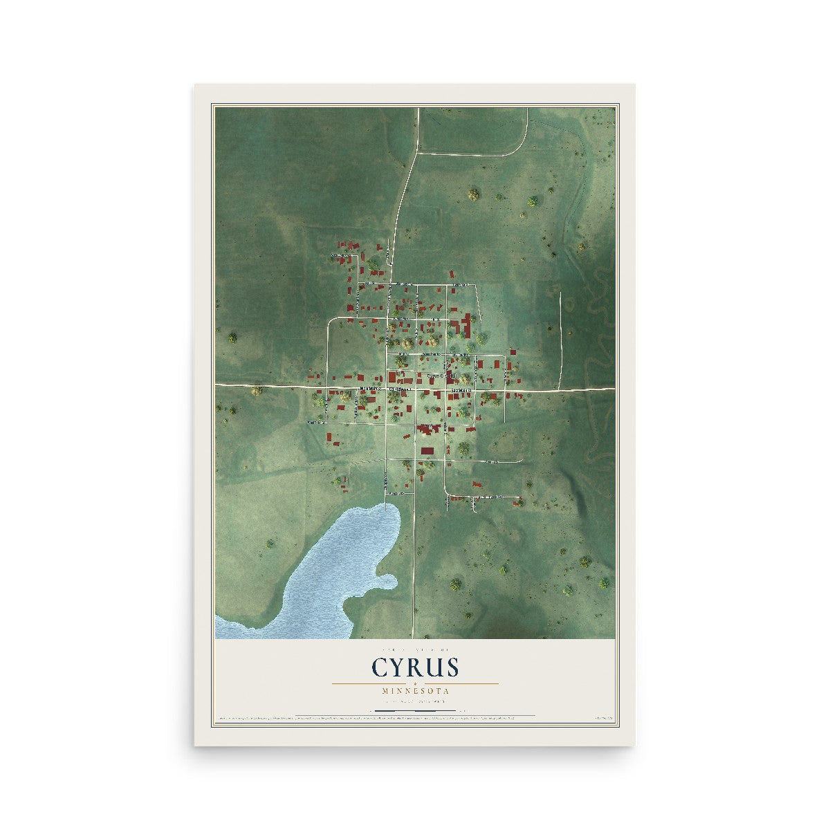 Map of Cyrus, Minnesota, 12 x 18 inch unframed archival matte print