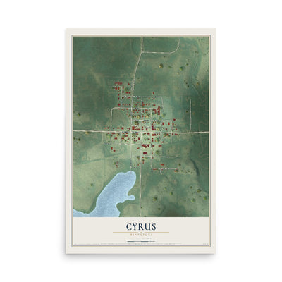 Map of Cyrus, Minnesota, 12 x 18 inch unframed archival matte print