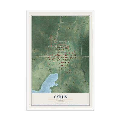 Map of Cyrus, Minnesota, 12 x 18 inch print in a white wood frame