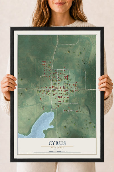 Map of Cyrus, Minnesota, 18 x 24 inch print in a black wood frame