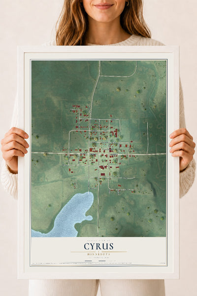 Map of Cyrus, Minnesota, 18 x 24 inch print in a white wood frame