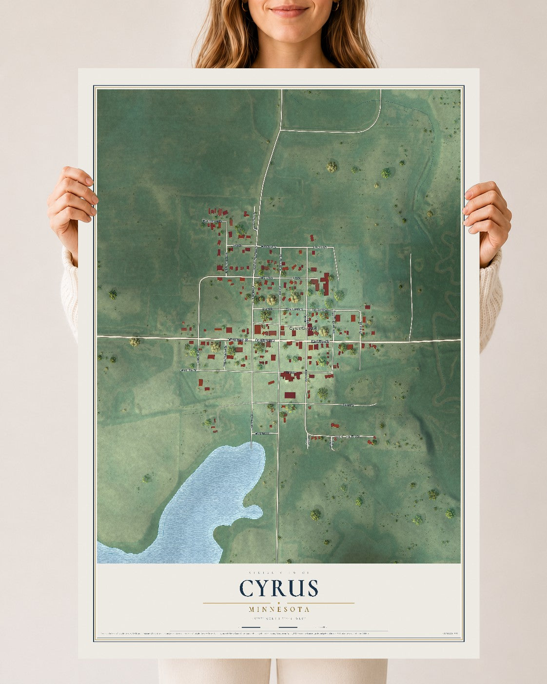 Map of Cyrus, Minnesota, 24 x 36 inch unframed archival matte print