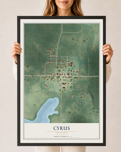 Map of Cyrus, Minnesota, 24 x 36 inch print in a black wood frame