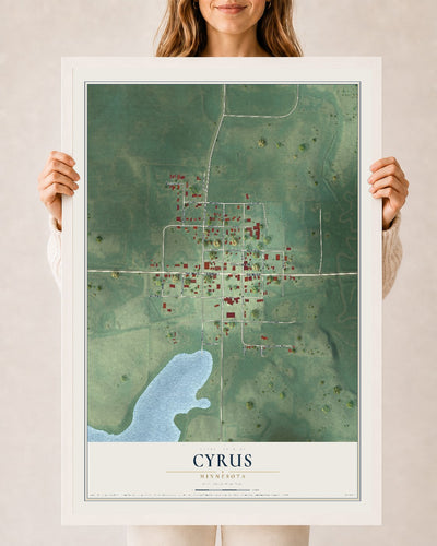 Map of Cyrus, Minnesota, 24 x 36 inch print in a white wood frame