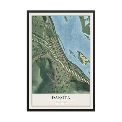Map of Dakota, Minnesota, 12 x 18 inch print in a black wood frame