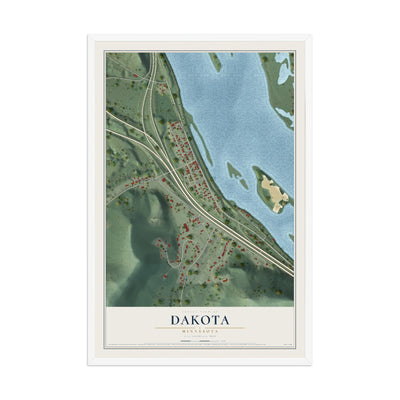 Map of Dakota, Minnesota, 12 x 18 inch print in a white wood frame