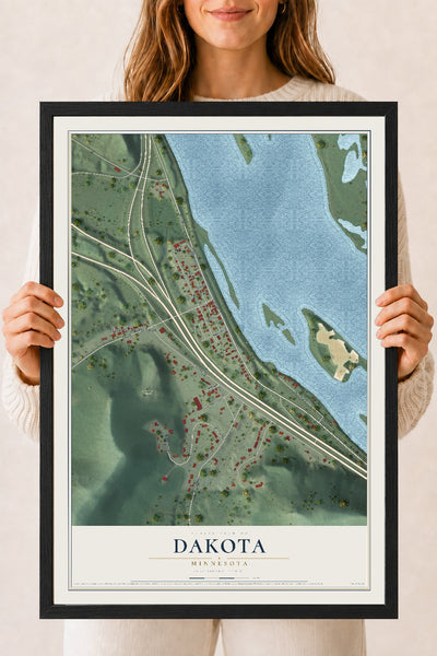 Map of Dakota, Minnesota, 18 x 24 inch print in a black wood frame