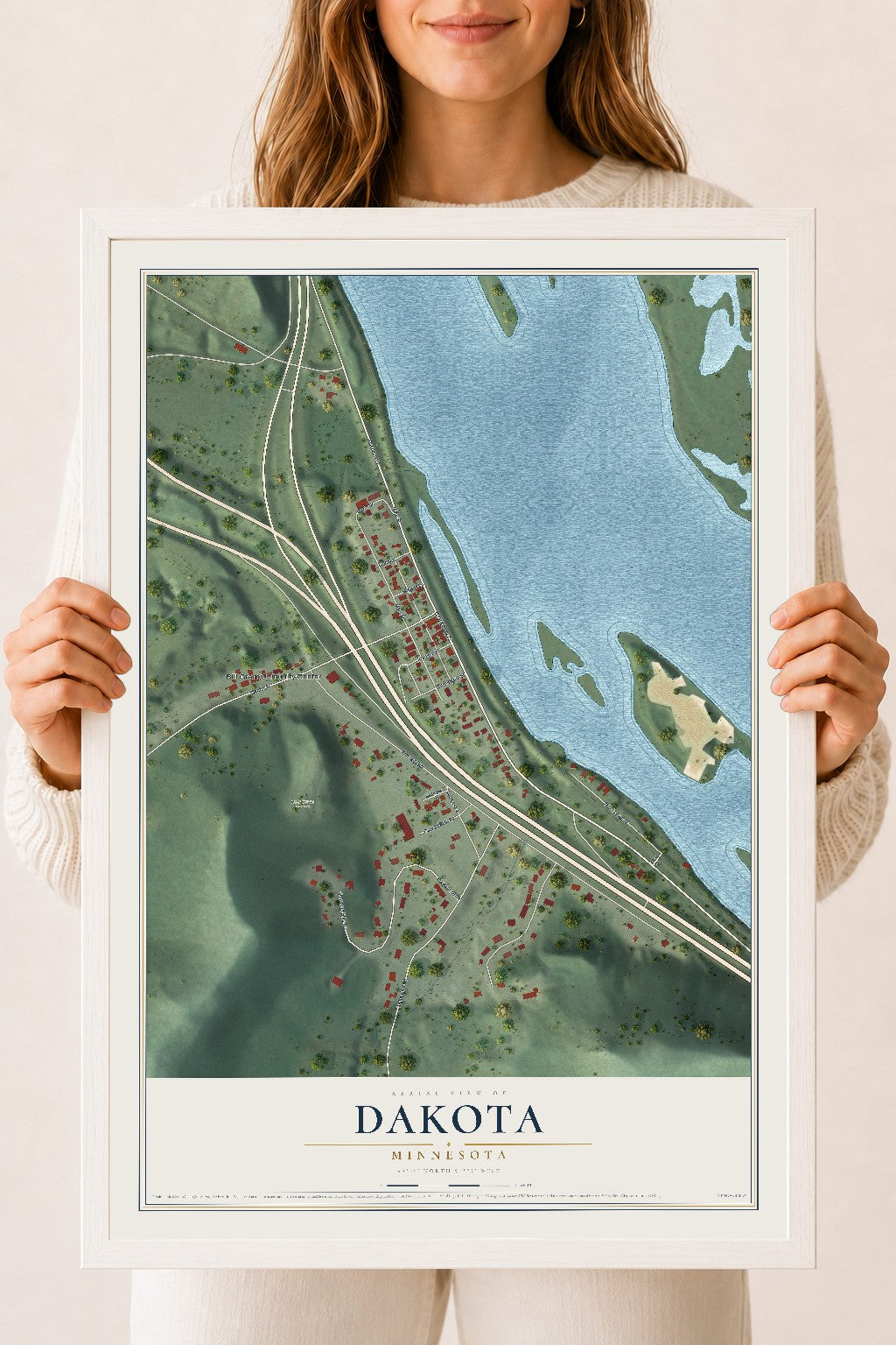 Map of Dakota, Minnesota, 18 x 24 inch print in a white wood frame