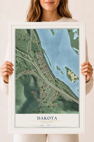 Map of Dakota, Minnesota, 18 x 24 inch print in a white wood frame