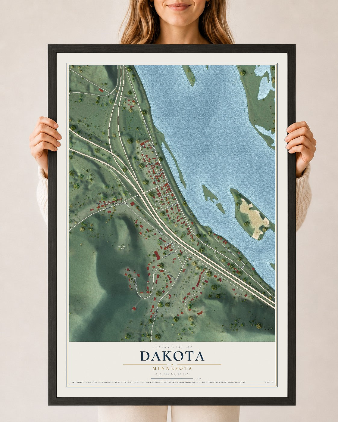 Map of Dakota, Minnesota, 24 x 36 inch print in a black wood frame