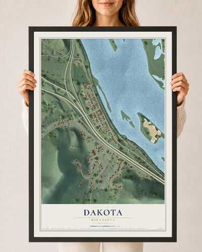 Map of Dakota, Minnesota, 24 x 36 inch print in a black wood frame