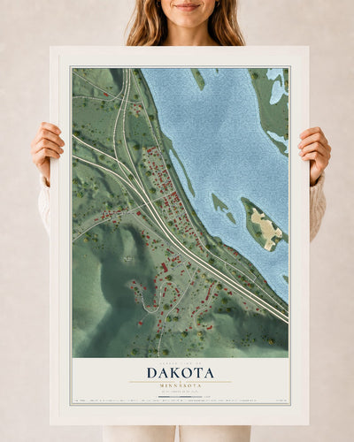 Map of Dakota, Minnesota, 24 x 36 inch print in a white wood frame