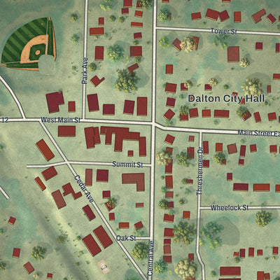 Close-up of the map of Dalton, Minnesota print showing street and building detail