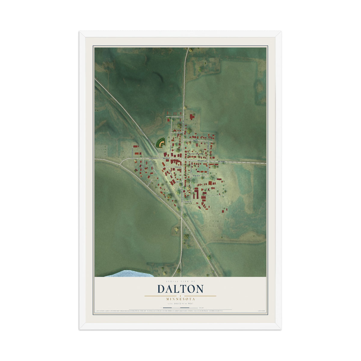 Map of Dalton, Minnesota, 12 x 18 inch print in a white wood frame
