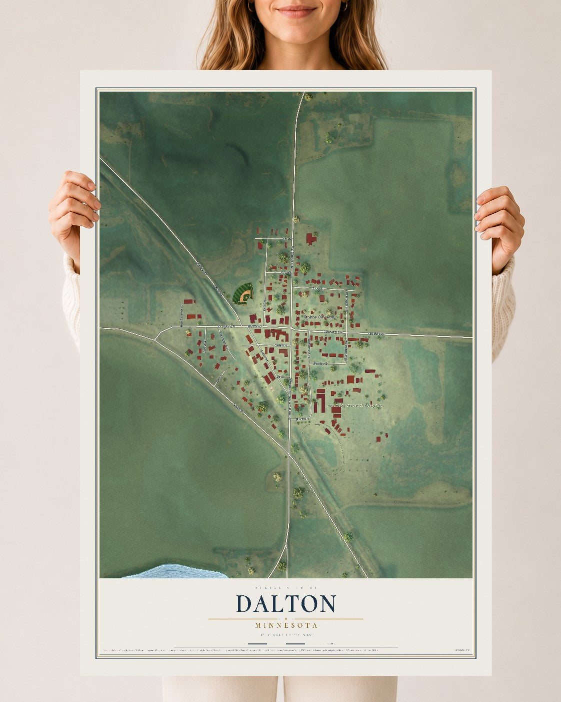 Map of Dalton, Minnesota, 24 x 36 inch unframed archival matte print