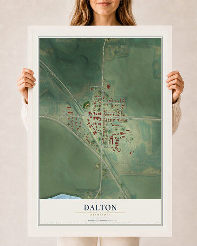Map of Dalton, Minnesota, 24 x 36 inch print in a white wood frame