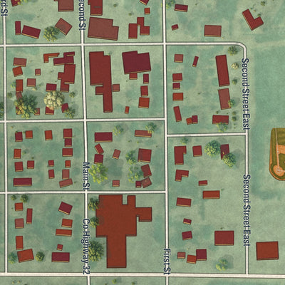 Close-up of the map of Danube, Minnesota print showing street and building detail