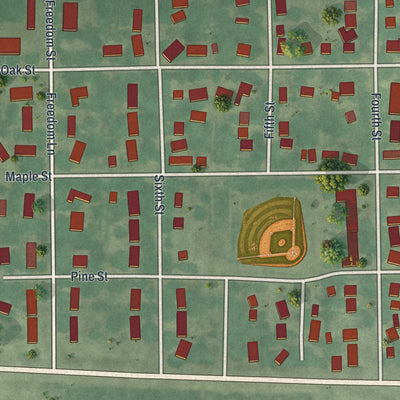 Second close-up of the map of Danube, Minnesota print showing more streets and buildings