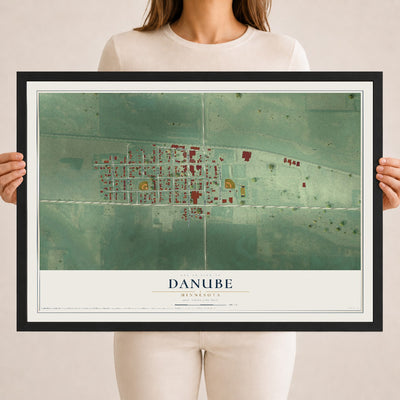 Map of Danube, Minnesota, 18 x 24 inch print in a black wood frame