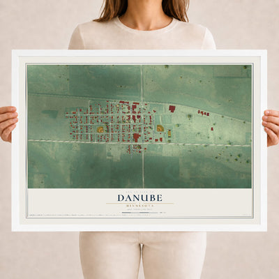 Map of Danube, Minnesota, 18 x 24 inch print in a white wood frame